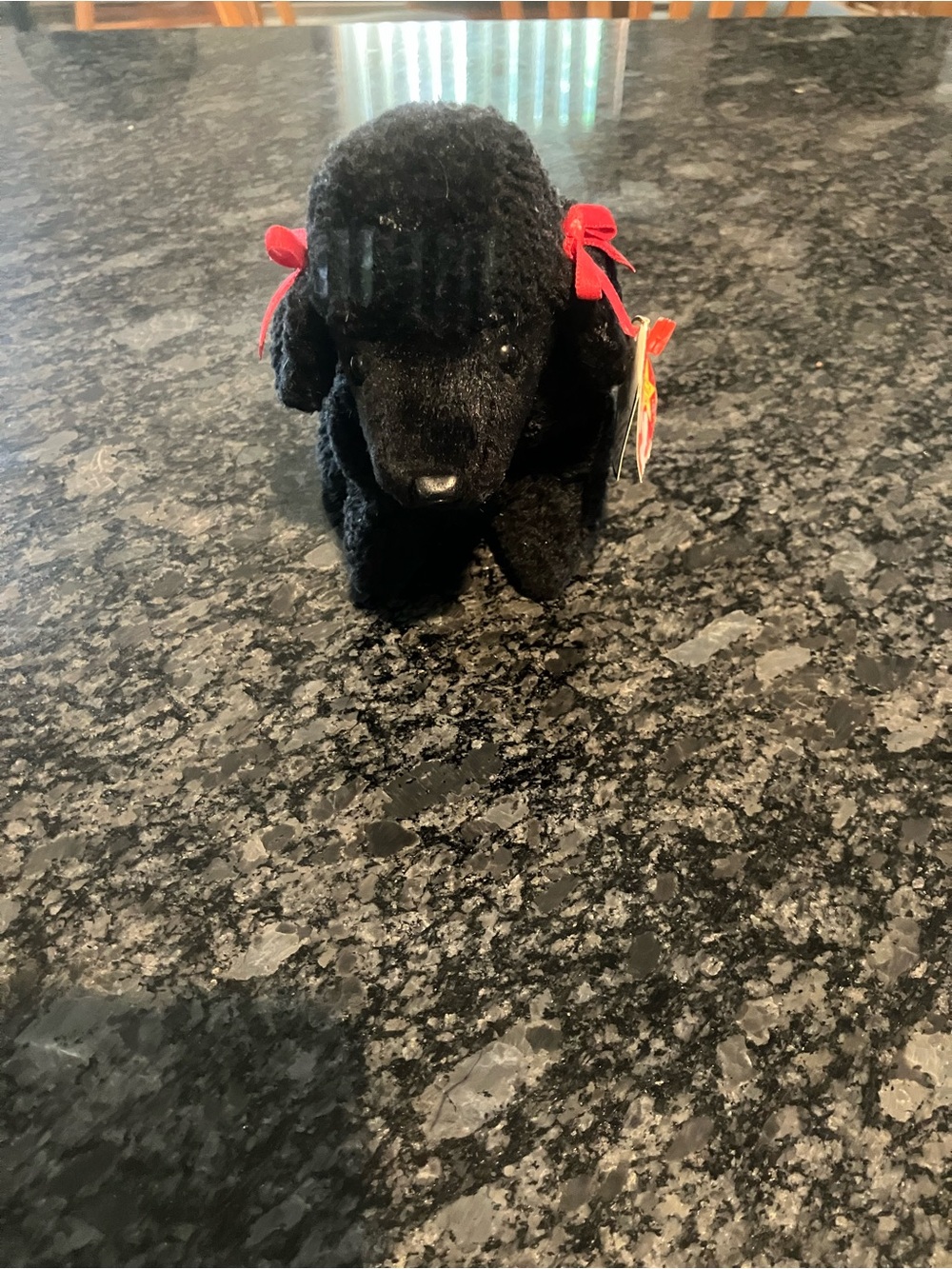 Ty Black Plush Poodle with Red Bows